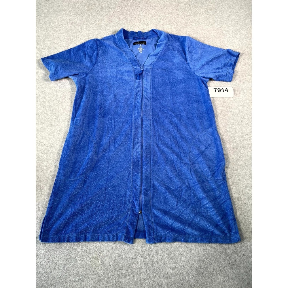 Derek Heart Robe Womens XL Blue Full Zip V Neck Casual Side Slit Loungewear